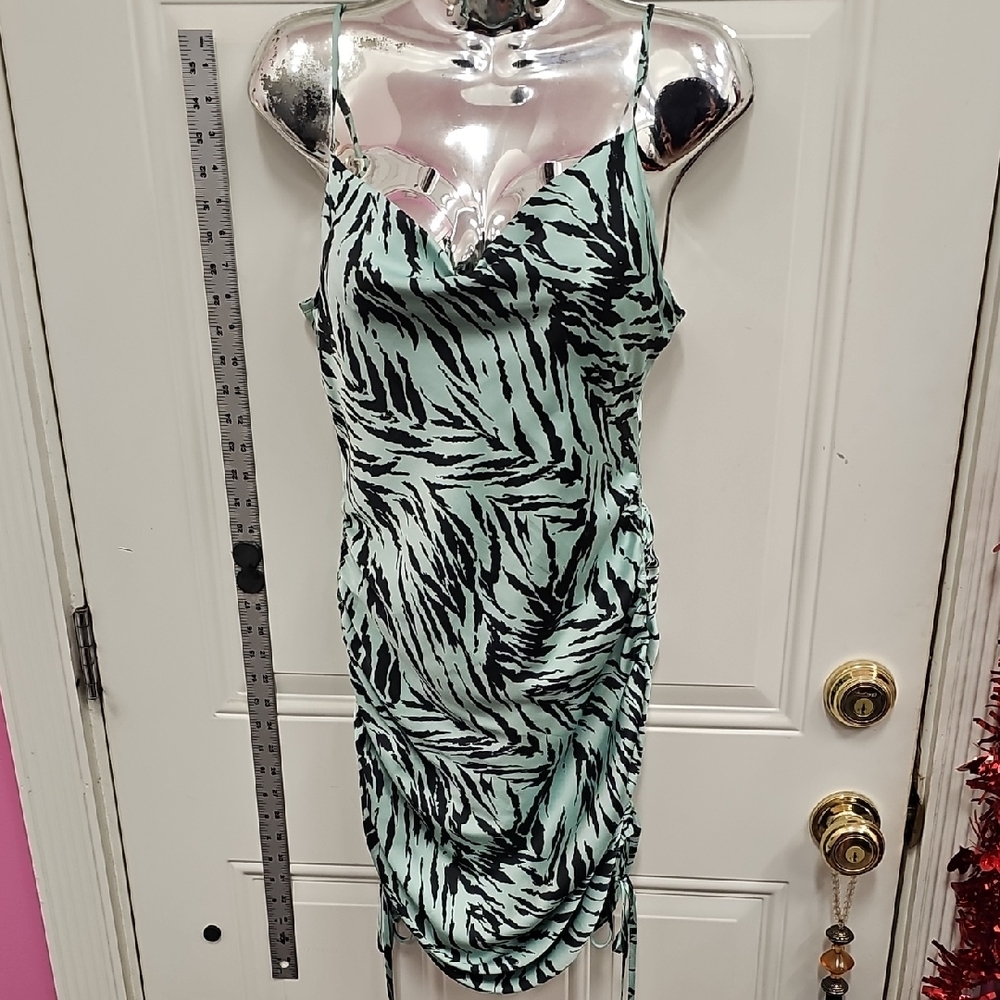 Wayf Mint and Black Patterned Mini Dress